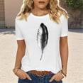 thumbnail image 2 of Auroural Graphic Tees for Women Short Sleeve Shirts for Women Women's Feather Print Round Neck Short Sleeve T Shirt Top Womens Summer Tops White M, 2 of 5