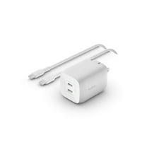 Belkin Dual USB-C GaN Wall Charger with PPS 65W USB-C to USB-C Cable, White