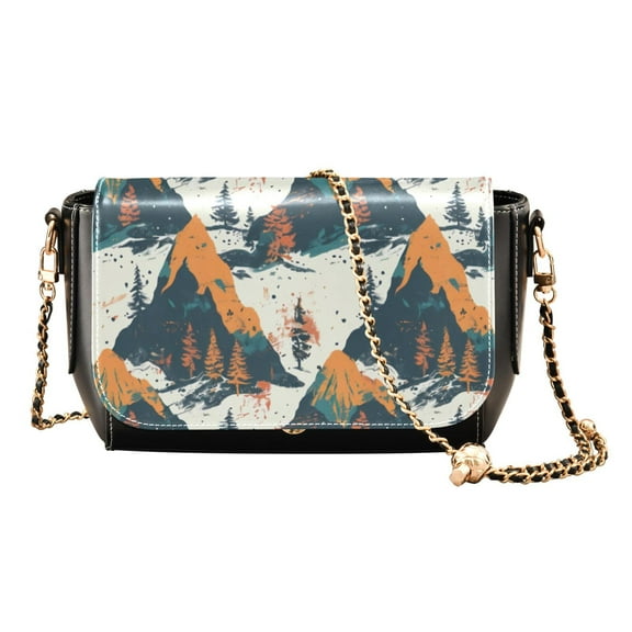 Leather Clamshell Crossbody Bag 10.4x5.5x3.7Inch Women's Crossbody Handbags Shoulder Purse Bank Card Bag Cash Bag Key Bag Multicolor Mountain