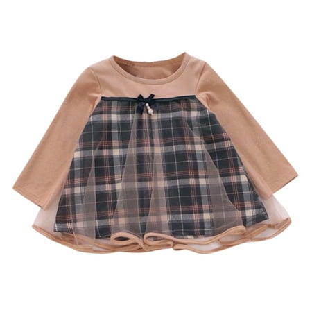 

QYZEU formal Dresses for Girls Baby First Birthday Outfit Girl Toddler Kids Child Baby Girls Plaid Patchwork Long Sleeve Bowknot Tulle Dress Princess Dress Outfits Clothes