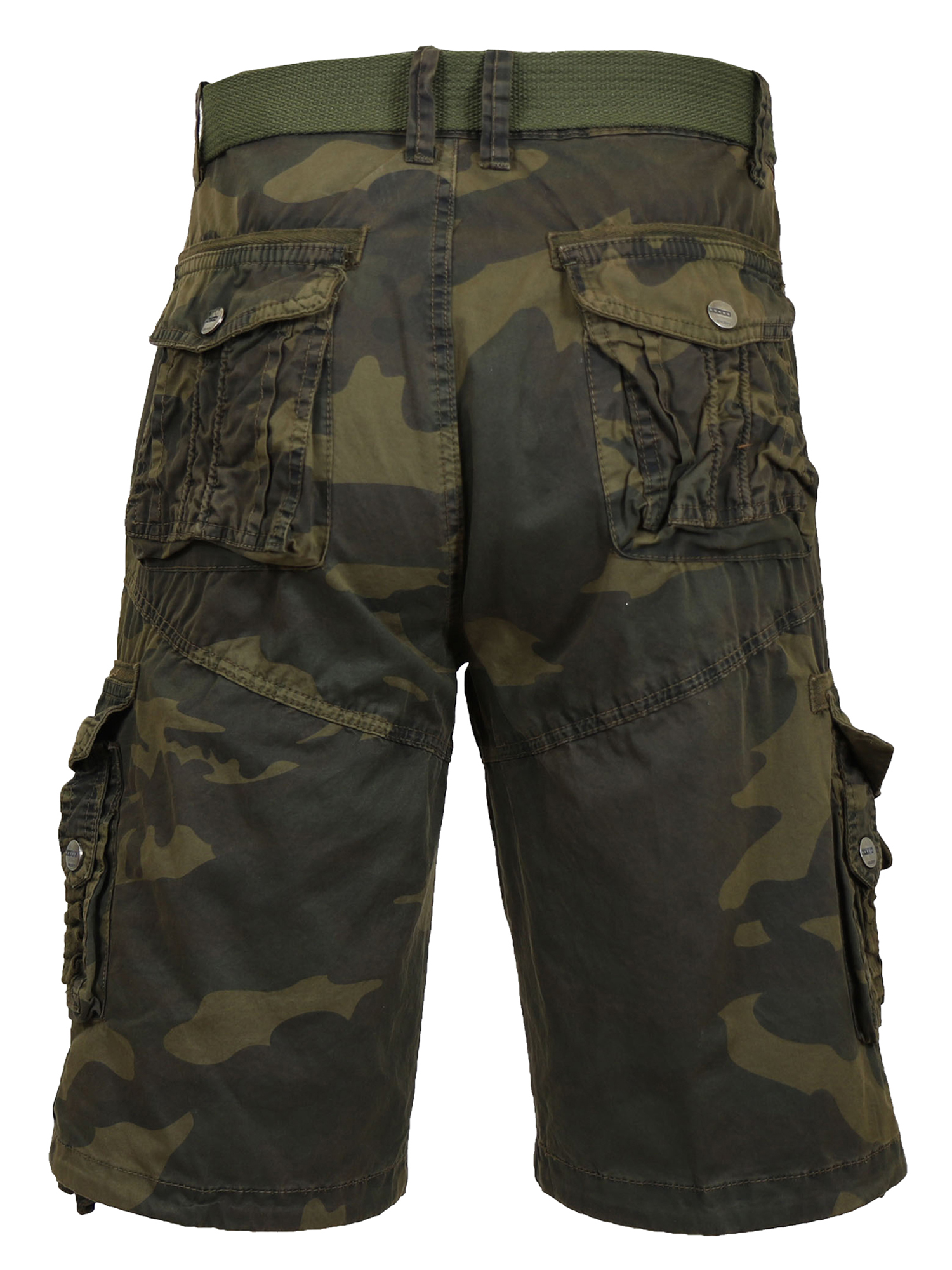 Mens Cargo Shorts Belted Cotton Twill Flat Front Washed Utility Pockets ...