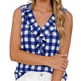 thumbnail image 2 of Mifsaly Womens Ruffle V Neck Tank Tops Plaid Sleeveless Blouse Elegant Flounce Trim Summer Shirts Lightweight Fashion Casual Loose Fit Tunic Top Blue,M, 2 of 6