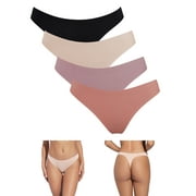 Charmo Women's Underwear Seamless Tanga Panties Nylon Bikini Thongs Underwear 4 Pack