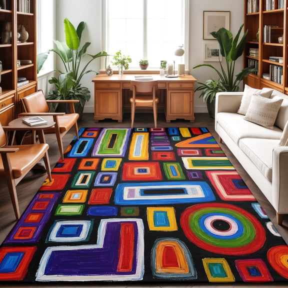 5'x7' Area Rugs, Colorful Plaid Indoor Outdoor Area Rug for Living Room Bedroom, Geometric Modern Abstract Art Aesthetics Washable Bathroom Rugs Kitchen Floor Carpet Mats Home Decor Aesthetic