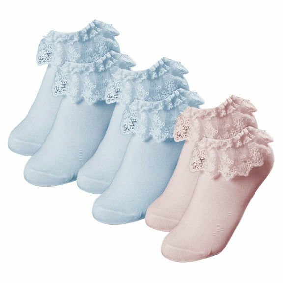 TELOLY 3Pairs Kids Socks,One Size Fits All Ruffle Socks,100% Cotton Lace Socks,Combination1