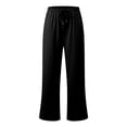 thumbnail image 7 of ZHOGXU Casual Wide Leg Drawstring Pants Womens With Elastic Waist Loose Straight Trousers Solid Color Sport Sweatpants All Seasons Wardrobe, 7 of 7