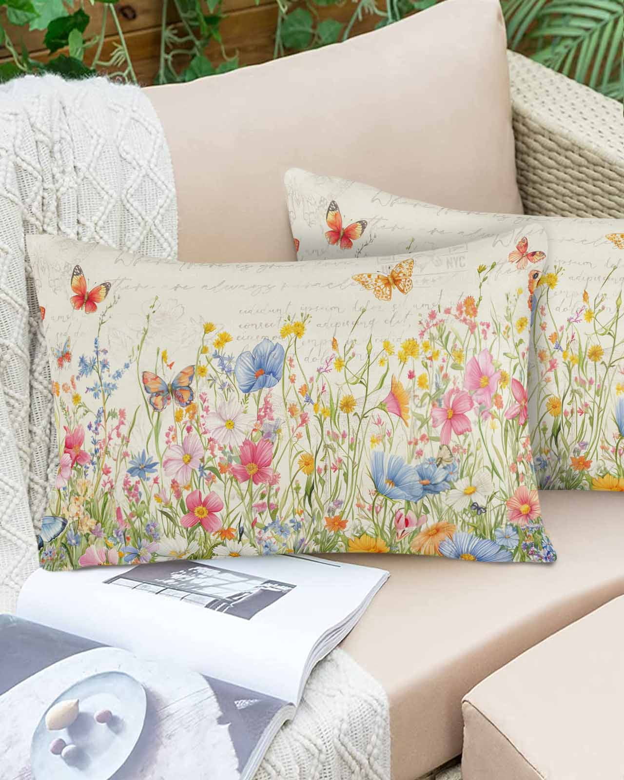 Butterfly Floral Vintage Body Pillow Cover, Pillowcase Protectors with Zipper, Breathable Decorative Throw Pillow Case Cover, Pillow Shams for Couch Sofa 24x36Inch