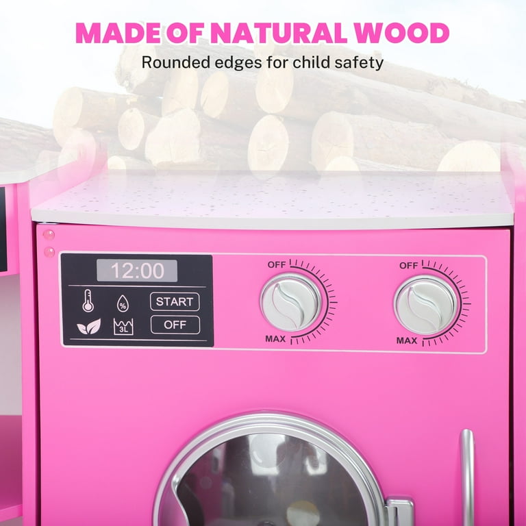 iYofe Corner Pink Kids Play Kitchen, Wooden Toy Set with Lights