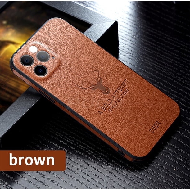 Funda de ciervo con marco cuadrado de textura de cuero de lujo para iPhone 11 12 13 14 Pro Max Plus Mini X XR XS funda de silicona a prueba de golpes Tan Jianjun unisex