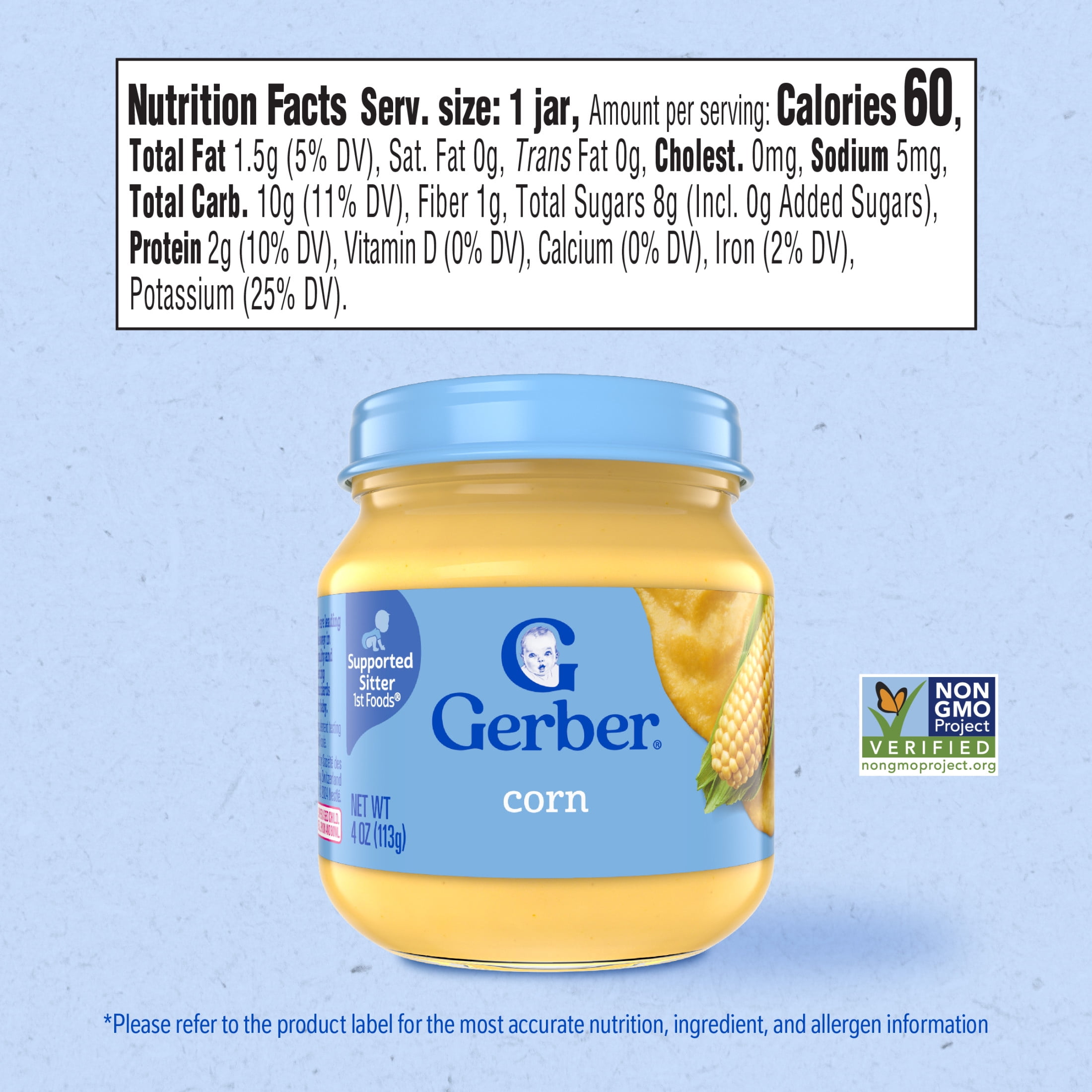 (6 pack) Gerber 1st Foods Natural for Baby Baby Food, Corn, 4 oz Jar