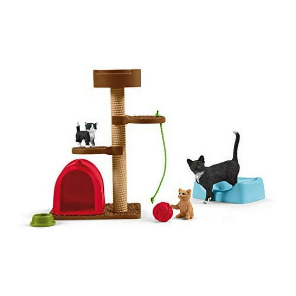 Schleich Farm World - 9PC Cats & Kittens Playtime Figurine Set - Realistic Cat & Baby Kitten Figurine - Large Playset for Toddlers, Boys & Girls - Kids Ages 3 
