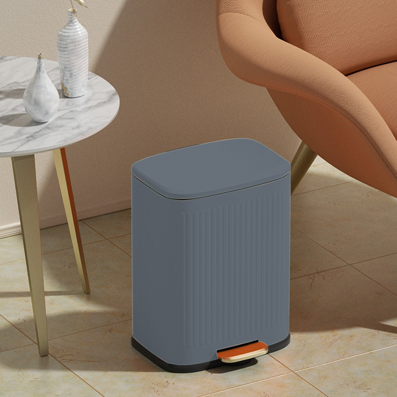 Kitchen Trash Can, Stainless Steel Step-On Garbage Can with Lid, Tall Kitchen & Bathroom Trash Can, Small Office Waste Bin - Xuniizn