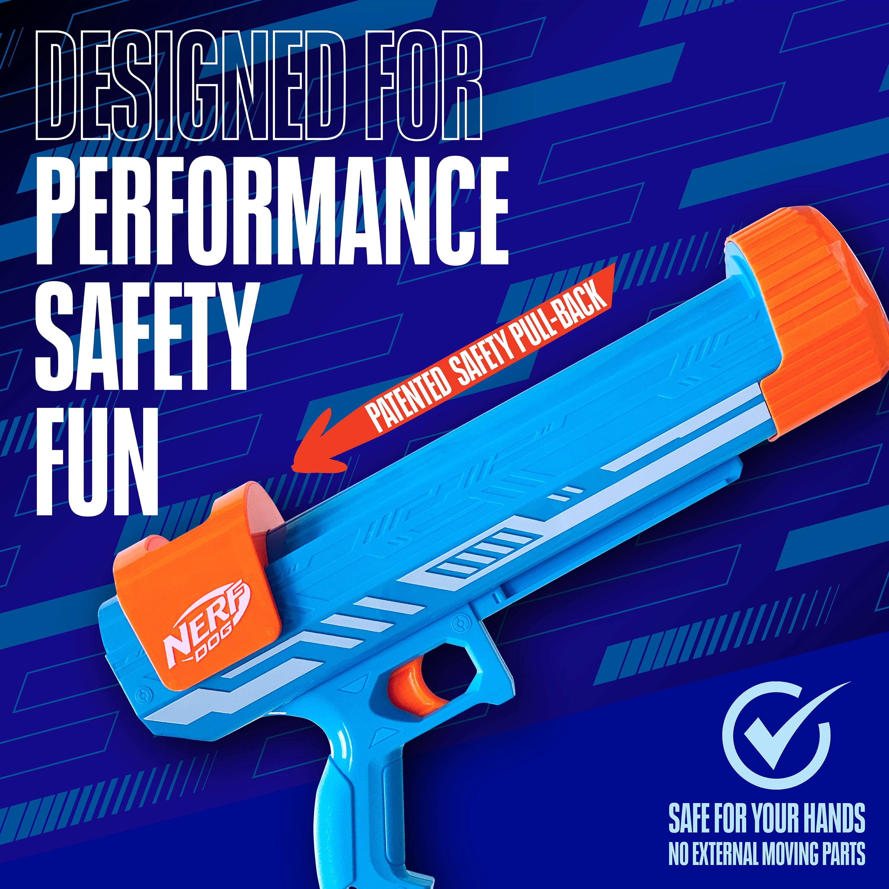 Nerf Dog 18 inch Distance Blaster Ball Launcher with Canister and 3 Pack of 2.5 inch Tennis Balls