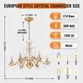 thumbnail image 4 of More Change European Crystal Chandelier Vintage 6-Light Candles Ceiling Fixture Pendant Lamp Dining Room Lighting Chandelier Farmhouse Chandelier, 4 of 12