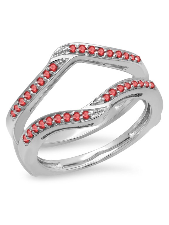 Collection 0.30 Carat (ctw) 14K Ruby Ladies Wedding Band Enhancer Guard Double Ring 1/3 CT, White Gold, Size 7