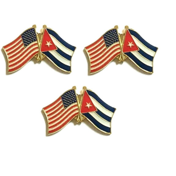 Cuba & US Crossed Double Flag Lapel Pins, Pack of 3