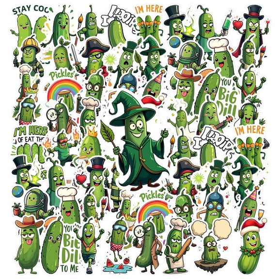 35pcs-50pcs Funny Pickle Stickers Cartoon PVC Graffiti Decals for Luggage Notebooks Guitar