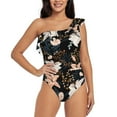 thumbnail image 2 of Picia Lilies Flowers Pattern Women's One Piece Swimsuits,One Shoulder Swimwear Asymmetric ,Ruffle Monokinis Bathing Suits,High Waisted Flattering Bathing Suits-Medium, 2 of 8
