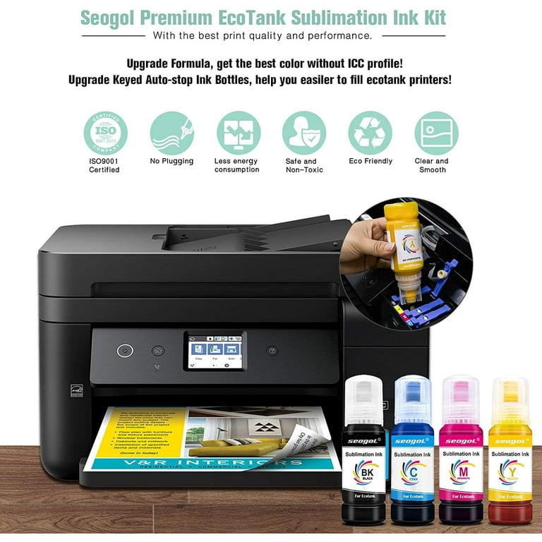  seogol Sublimation Ink for Printers ET-2720 ET-2760 ET-2750  ET-15000 ET-4700 ET-3760 WF-7710 WF-7720 WF-7210 C88+ ETC. 400ml : Office  Products