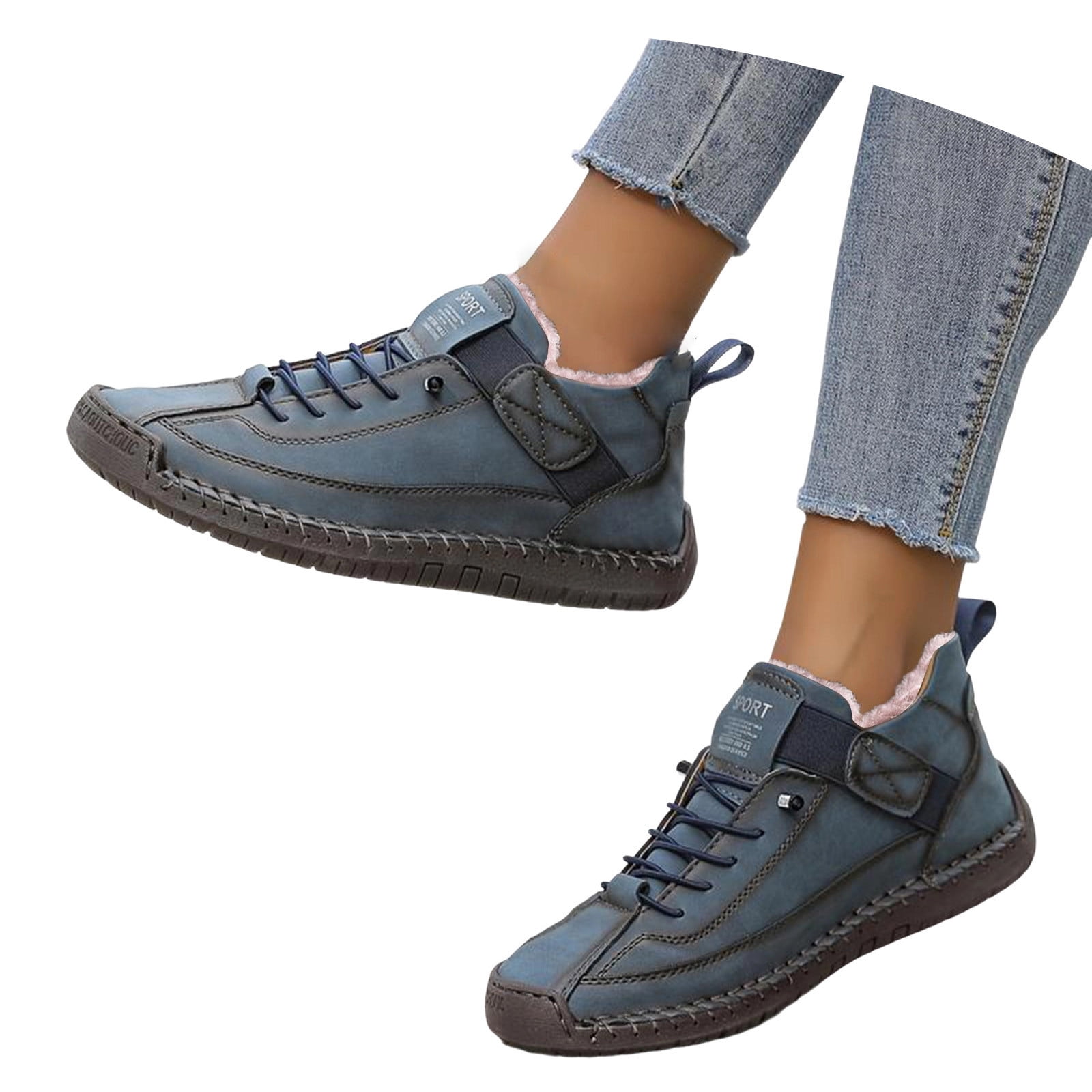 KANG Trainers Elira Comfortable Supportive Trainers Ergonomic Orthopaedic Shoes With Adjustable Elastic Band Slip On For Hiking Camping Driving White Blue 40