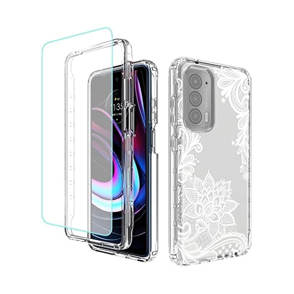 wonima11 Phone Case for Moto Edge 2021/Moto Edge 5G UW XT2141DL Case with Tempered-Glass Screen Protector, Clear Mandala Pattern Full Body Protective Cover Cases for Motorola Moto Edge 2021 (Mandala)