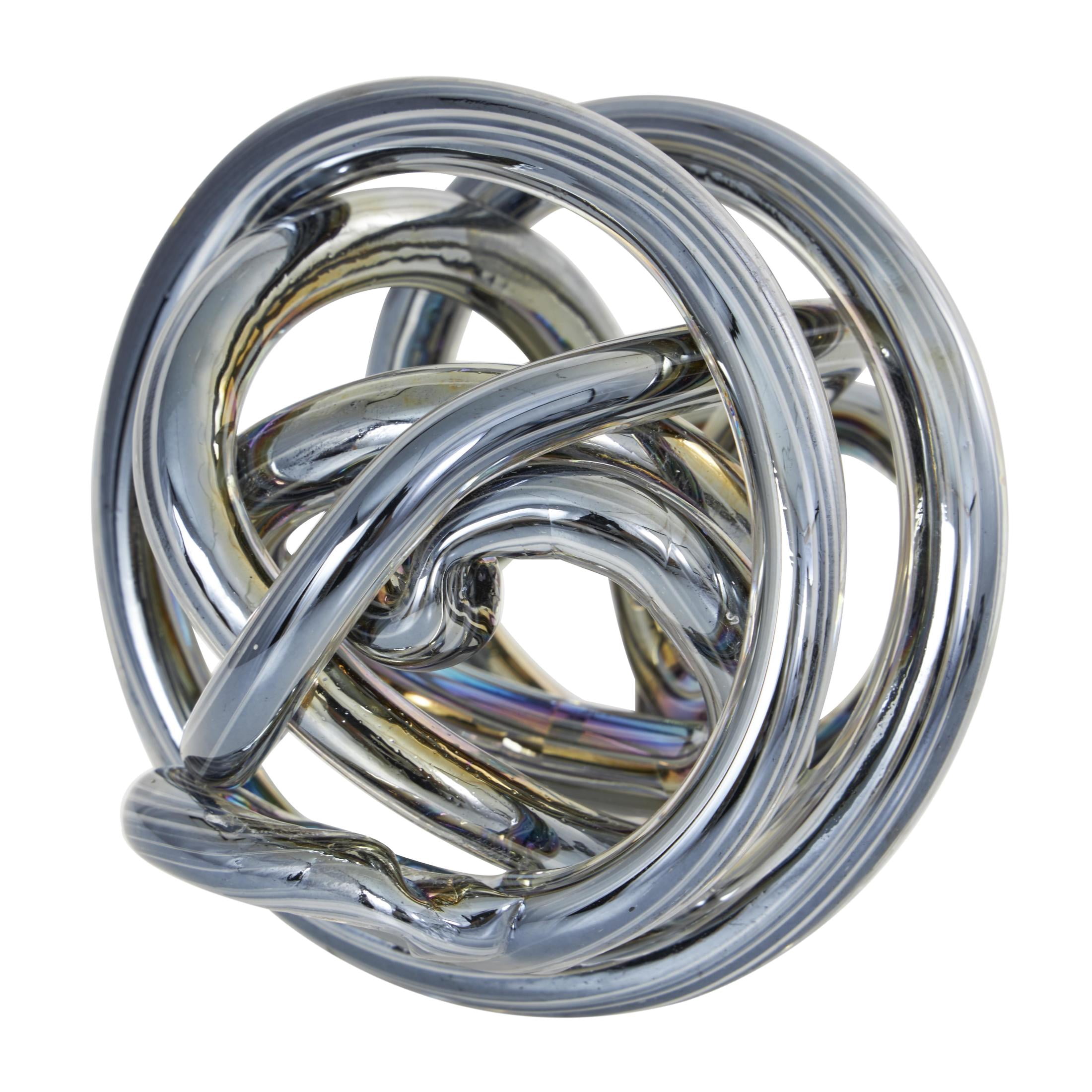 5", 4", 4"W Dark Gray Glass Handmade Iridescent Knotted Ball Abstract Sculpture, by DecMode (3 Count)