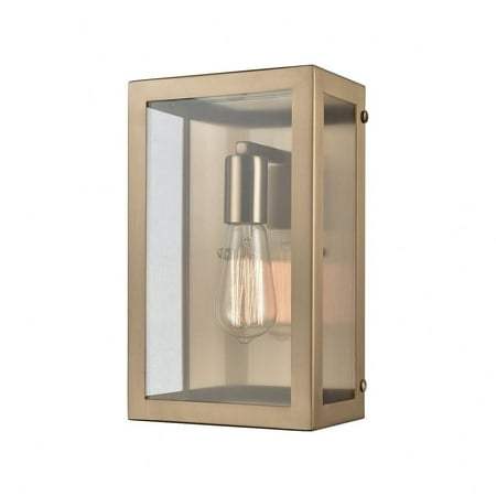 

Satin Brass Rectangle Wall Sconce with Glass Panel in Satin Brass Finish with Clear Glass 7X12 inches Rectangle Bulb Style Wall Light Bailey Street