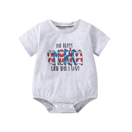 

Baby Girl Boy 4th of July Clothes Short Sleeve USA Letter Print Bodysuit Romper One Piece Independence Day Romper Tops