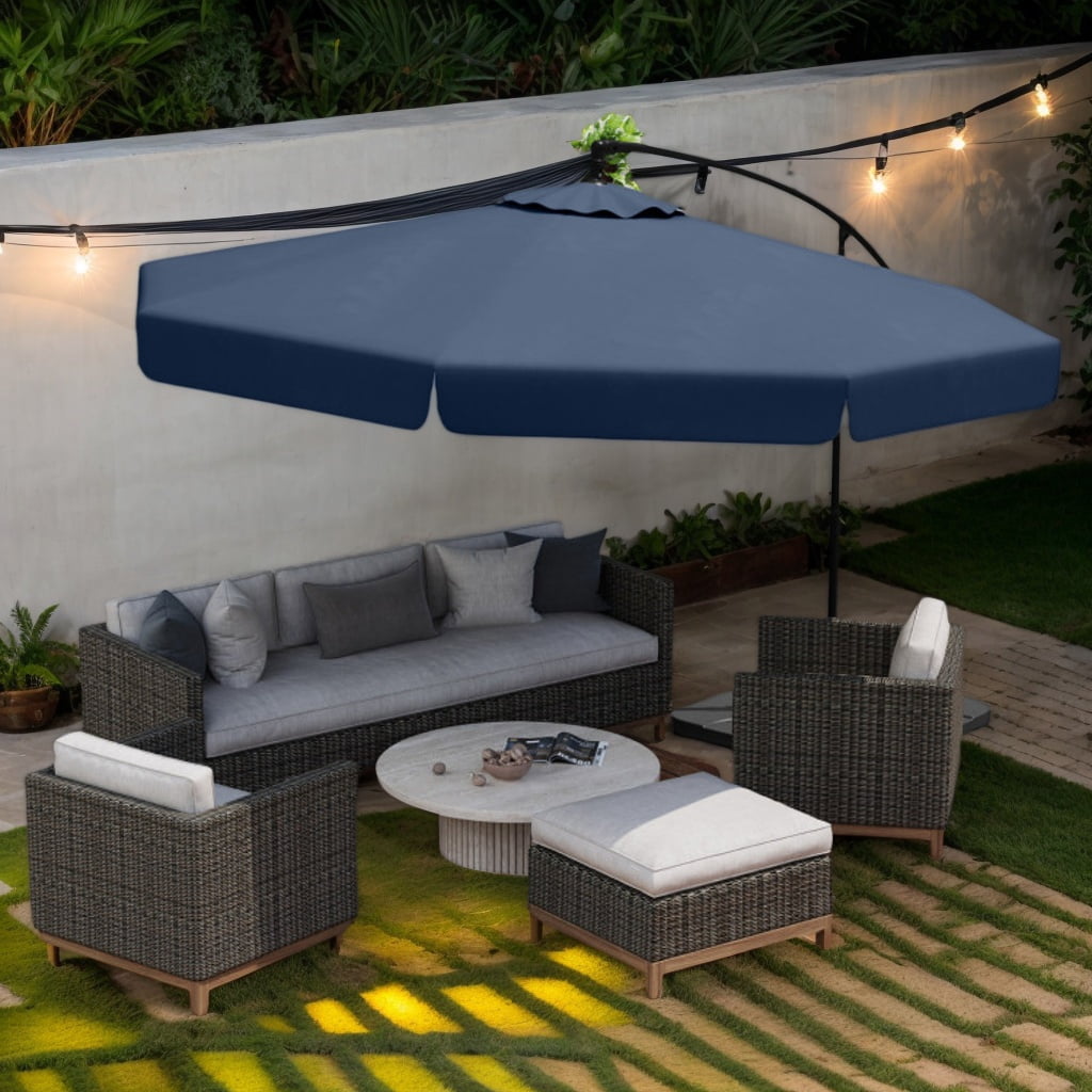 Yardi Yarda 10 Feet Patio Cantilever Umbrella with Cover Tilt Adjustment and Ruffled Edge, Outdoor Shade, Navy