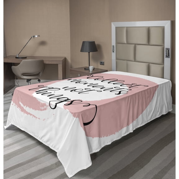 Ambesonne Saying Flat Sheet, Bold Streak with Typography, Twin Size, Rose Charcoal Grey White