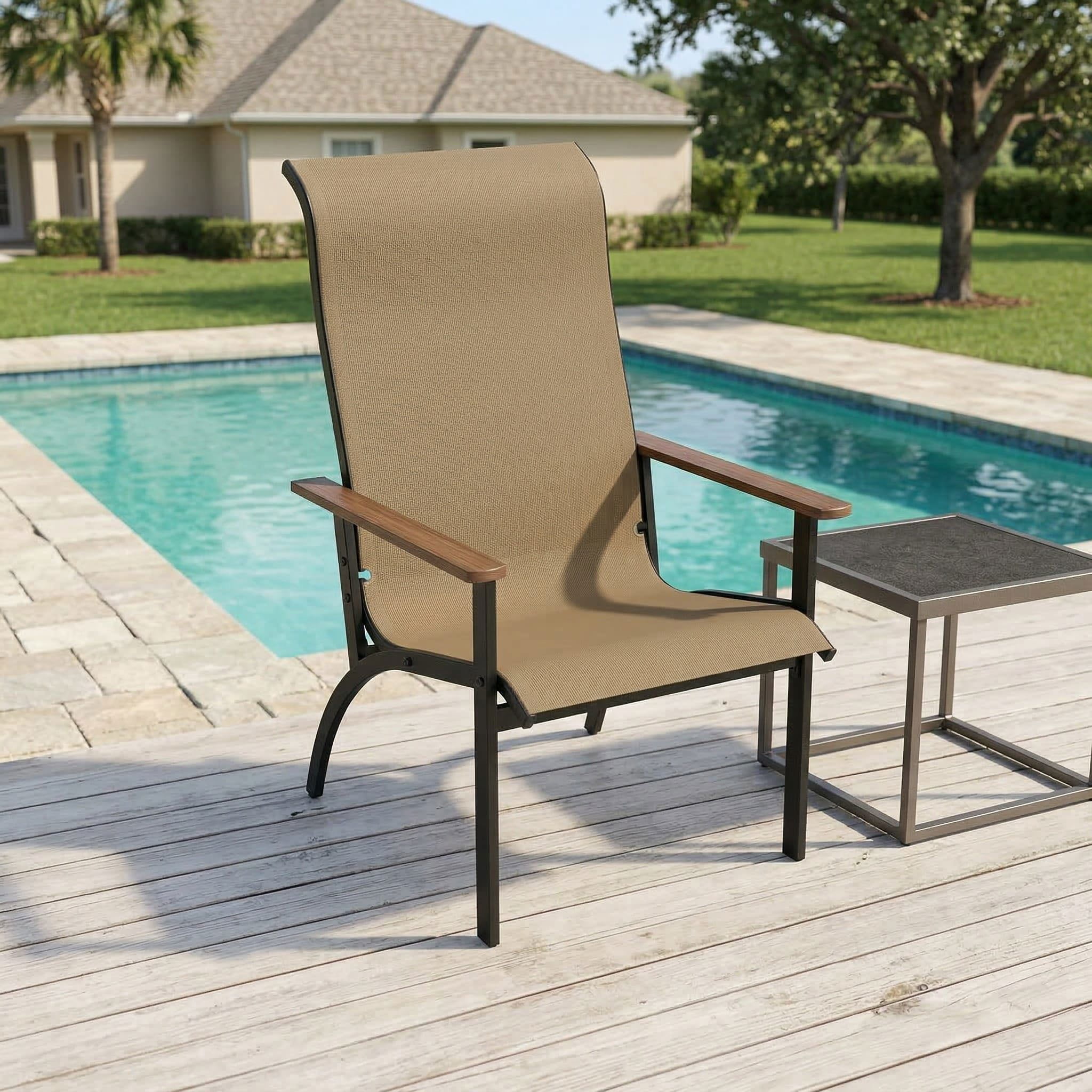 Resenkos Porch Seating for Patio, Garden, Yard, High Backrest Heavy Duty Metal Frame Outdoor Adirondack Chair, Brown