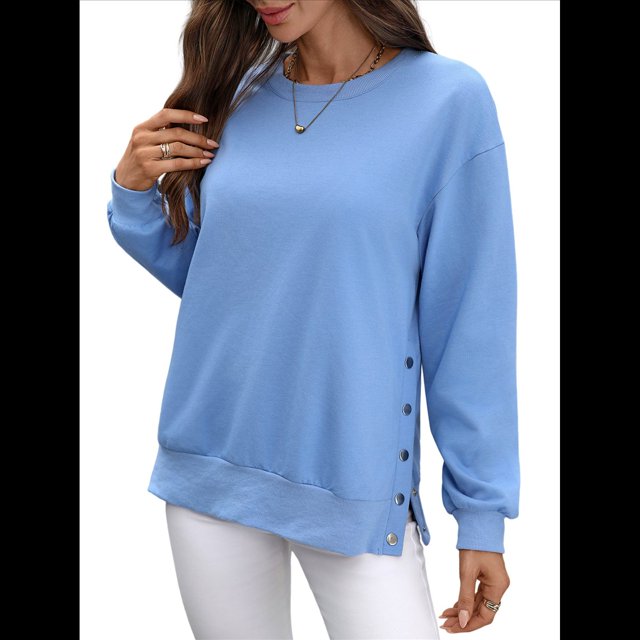 Sudadera Informal de Cuello Redondo para Mujer, Holgada, Suave y de Larga. Azul L