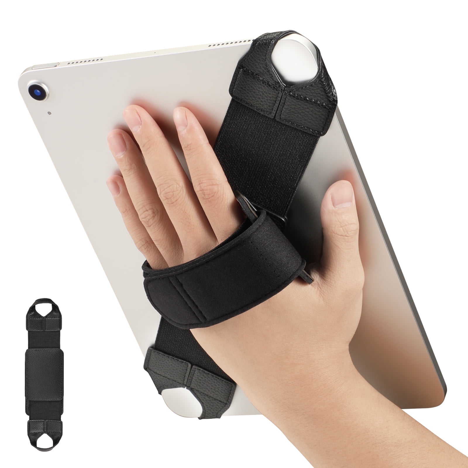 Fintie Universal Tablet Hand Strap Holder for 9"-11" Tablet, eReader, 360 Degree Swivel PU Leather Secure Portable Adjustable Handle Grip for iPad, Samsung Galaxy Tab, Black