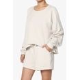 thumbnail image 3 of TheMogan Women's S~3X Cotton Terry Long Sleeve Oversized Top & Drawstring Shorts SET, 3 of 7