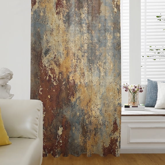 Brown Gray Sheer Curtains 72 Inch Length, Light Filtering Voile Curtain Panel, Rustic Abstract Gradient Mottled Texture Rod Pocket Drapes Window Treatments for Living Room Bedroom 52"x72"
