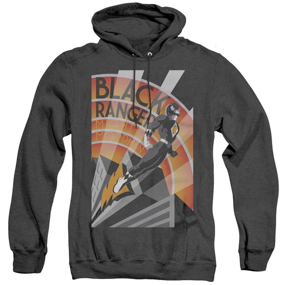 Power Rangers Black Ranger Deco Adult Heather Hoodie Sweatshirt Black