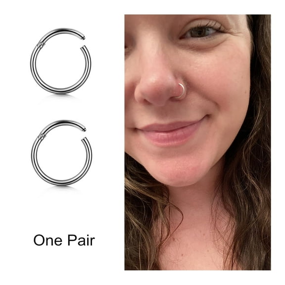 2Pcs 16G 8mm Hinged Nose Rings Cartilage Hoop Earrings for Women Men Septum Ring Lip Ring Helix Tragus Rook Conch Ear Lobe Earrings Body Piercing Jewelry