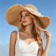 thumbnail image 2 of Unir Wide Brim Sun Hat with Lace Bow for Women, Frayed Edge Paper Straw, Lightweight Summer Casual Hat, 1 Piece, One Size, 2 of 7