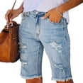thumbnail image 5 of Pantalones cortos de verano de talle medio para mujer, pantalones cortos desgastados con cremallera y botones elásticos informales a la moda con bolsillos, 5 of 5