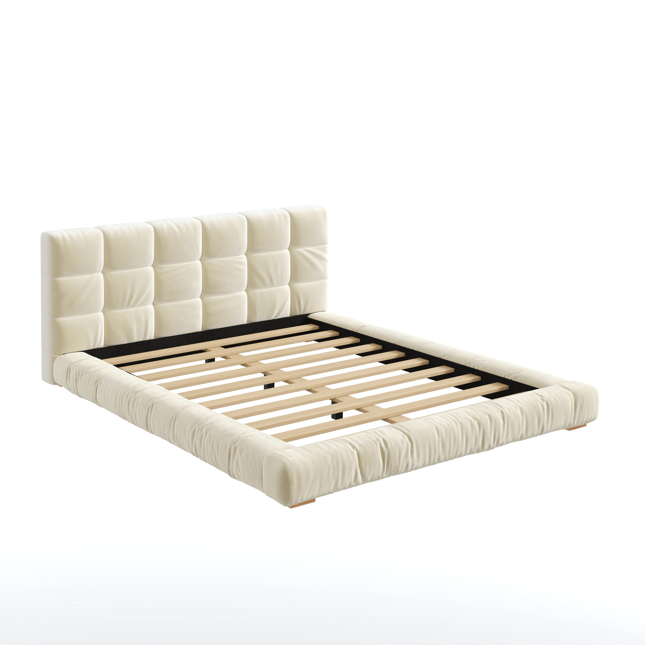 Christopher Knight Home Modern Velvet Upholstered Platform Bed with Channel Tufted Headboard, Queen, Beige