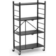 thumbnail image 2 of Storage Shelves with 20 Hooks, 4-Tier Foldable Shelves for Storage, Folding Shelf Unit Pantry Shelves with Wheels, Metal Shelving Storage Rack Shelf for Kitchen Garage Home, Black - No Assembly, 2 of 14