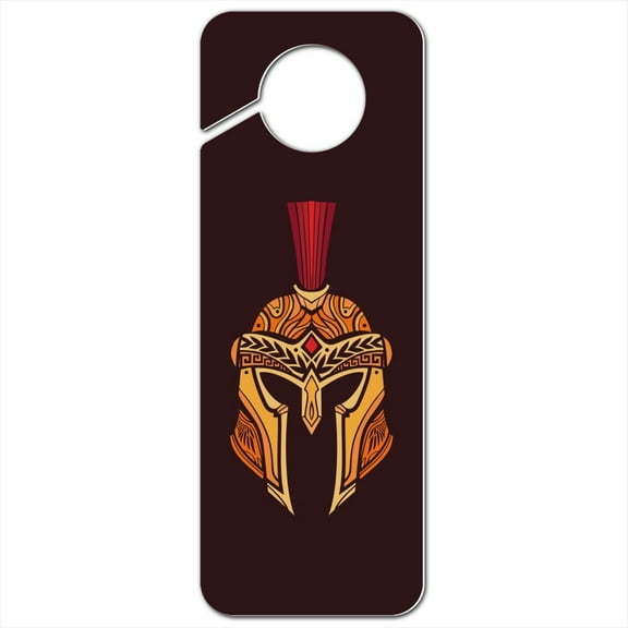 Trojan Greek Spartan Warrior Helmet Gold And Red Plastic Door Knob Hanger Sign