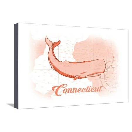 Connecticut - Whale - Coral - Coastal Icon Stretched Canvas Print Wall Art By Lantern (Best Coastal Cities In Connecticut)