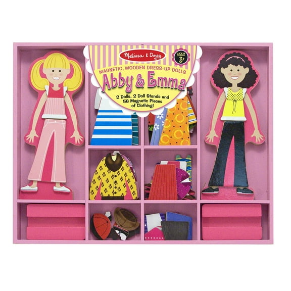 Melissa & Doug Abby and Emma Deluxe Magnetic Wooden Dress-Up Dolls Play Set (55  pcs)