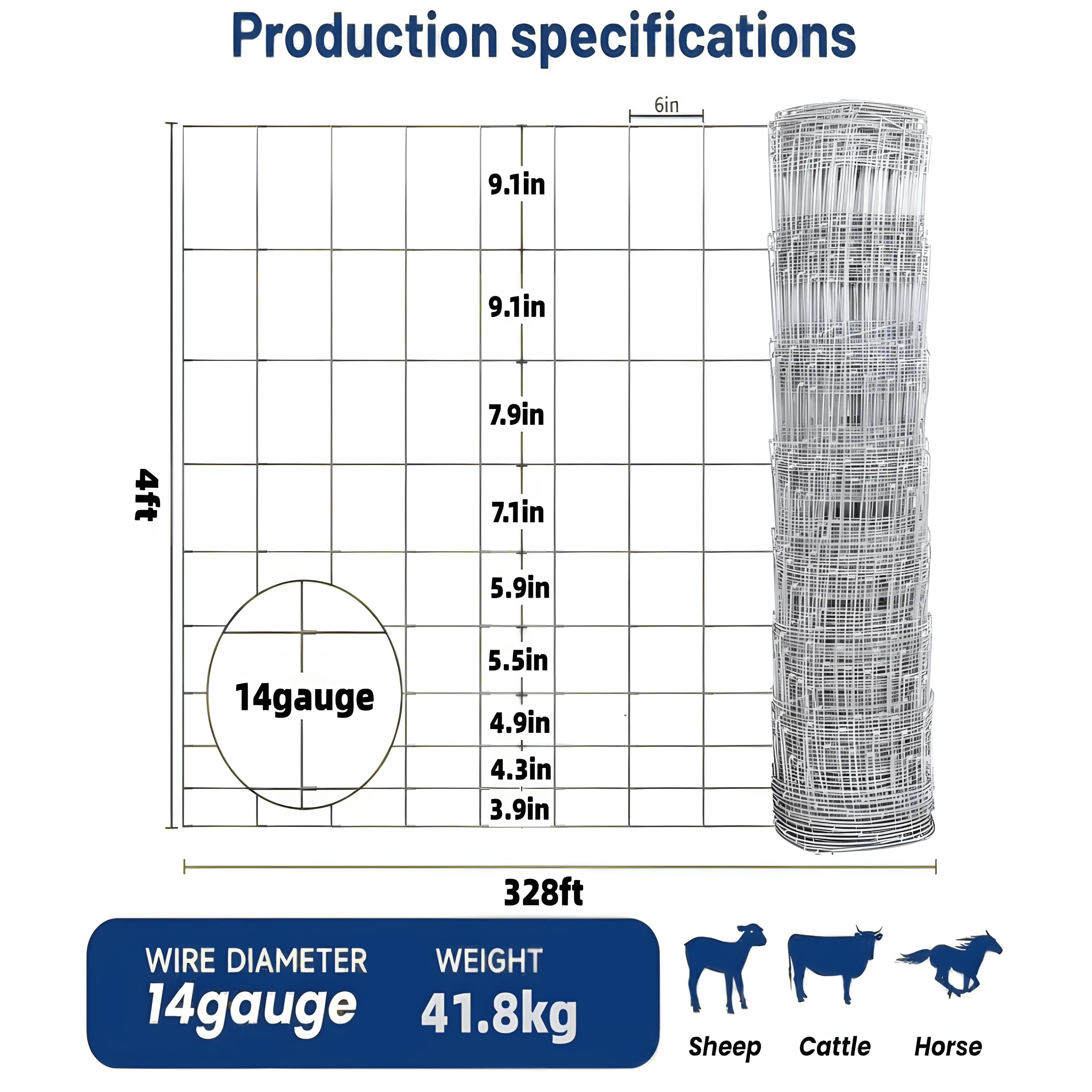 Heavy Duty Galvanized Wire Fence And Wire Mesh Fence, Suitable for Pigs, Goats, Sheep, And Deer; Ideal Goat Fence, Deer Fence, Livestock Pen Protection, And Livestock, 4ft X 328ft