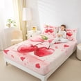 thumbnail image 4 of Manfei Kawaii Cherry Queen Sheet Sets,Cartoon Heart Print Flat Sheet,Pink Red Queen Fitted Sheet For Girls Kids,Luxury Bedroom Decor,4-Piece, 4 of 7