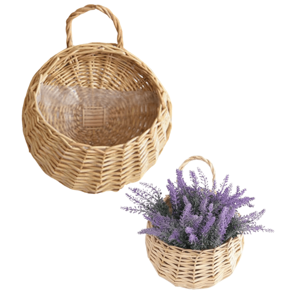 Woven Storage Basket, Wall Hanging Planter Flower Pot Handmade Willow Basket Organizer Plant Holder Container for Patio Yard Home Decor, Beige, 1 Pack