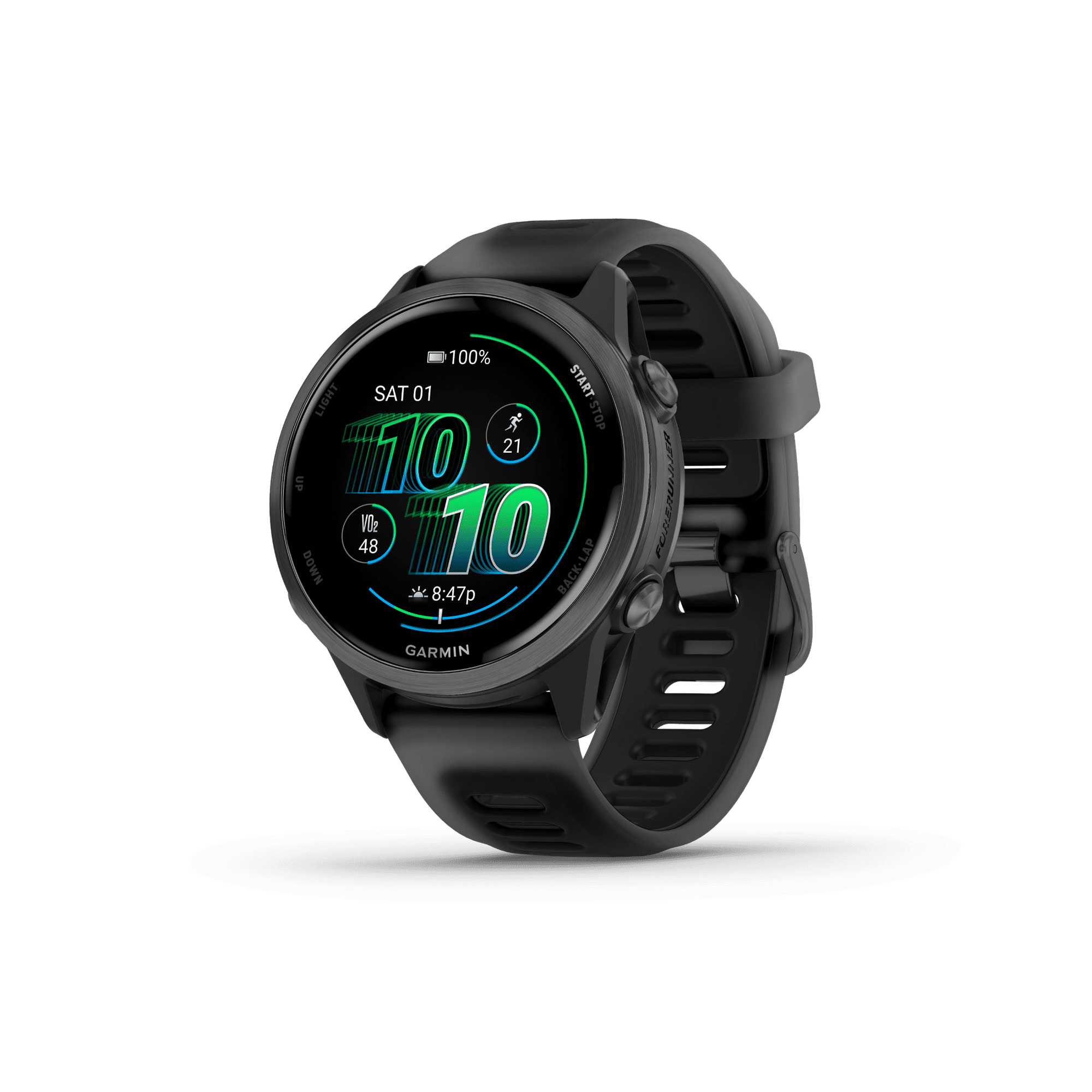 Garmin Forerunner 570, 42mm, Advanced GPS Running and Triathlon Smartwatch, AMOLED Display, Training and Recovery Features, Slate Gray Aluminum with Translucent Black/Black Band