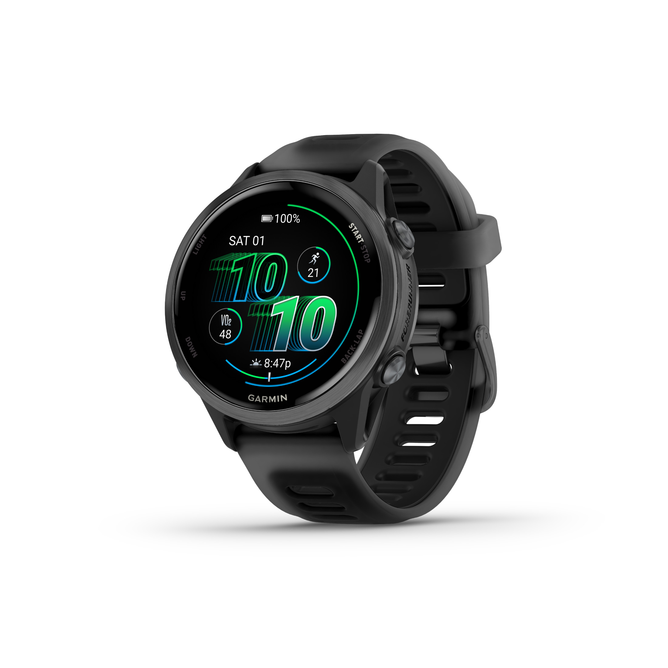 Garmin Forerunner 570, 42mm, Advanced GPS Running and Triathlon Smartwatch, AMOLED Display, Training and Recovery Features, Slate Gray Aluminum with Translucent Black/Black Band
