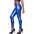 thumbnail image 2 of Stamzod Women's Faux Leather Leggings High Waisted Tummy Control Stretch Pants Dressy Shiny Slim Fit Jeggings Blue Free Size, 2 of 7